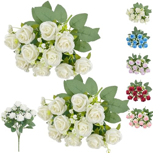 LaresDay Künstliche Rosen Set 20 Stück | 32cm Realistische Seidenrosen Rot mit Langstiel |Kunstblumen für Hochzeitsdeko, Brautstrauß, Heiratsantrag, Geburtstag & Büro | Wiederverwendbare (weiß)