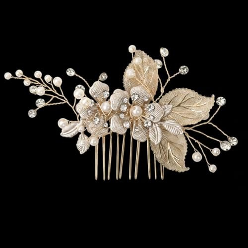Peigne à cheveux en perles dorées pour mariées - Accessoire décoratif pour mariages et événements spéciaux