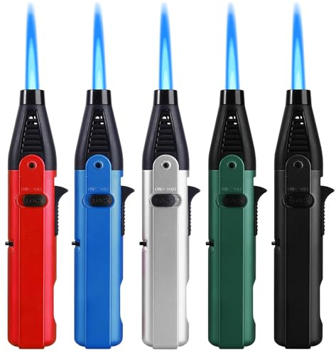 5 accendini a gas ricaricabili con accendino di sicurezza fino a 1300 °C, antivento, per cucina, campeggio, candele e camino