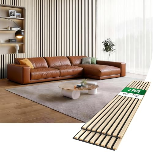 HIGRELIFE Wood Slat Acoustic Wall Panels, 3D Wall Panels with High Density Core for Echo Reduction, Easy DIY, Safe for Kids, for Living Room, Bedroom, Studio and More (Oak, 94×12.6-2 PCS)