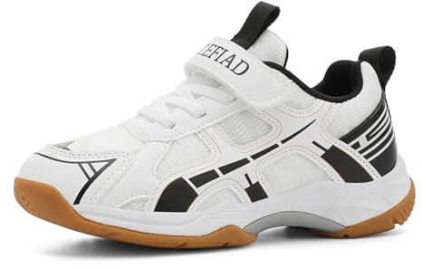 Ozefiad Kids Racket Sneakers - Boys Girls Badminton Shoes Tennis Shoes, Suitable for All Courts Squash Sneakers | Strong Support and Shock Absorption (Little Kids/Big Kids) White Black