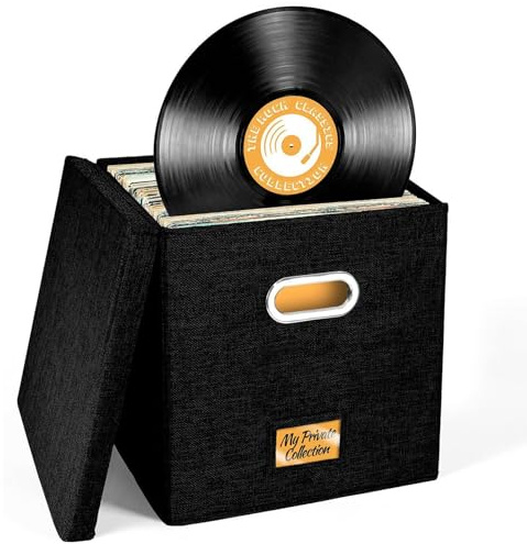 Scatola portaoggetti in cotone e lino per dischi - Scatola portaoggetti decorativa per album in vinile con coperchio, grande custodia con manici per dischi da 30,5 cm, supporto da collezione