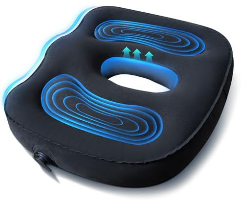 KEEPAA Uppblåsbar ortopedisk kudde för kontor - anti-hemorrojder coccix-stödkudde - ergonomisk lyft för långa perioder sitter på stolar (svart)