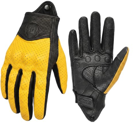 Gants de Moto en Cuir, Gants de Moto pour Hommes et Femmes, Vintage en Peau de Mouton, Protections rigides, Compatible avec écran Tactile, Gants de vélo pour Cyclisme