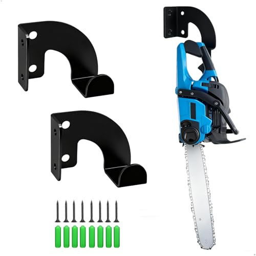 jinminamz 2 Stück Motorsägenhalter, Metall Gerätehalter Wand, Kettensägen Werkzeughalter Organizer, Spaten Werkzeug aufbewahrung, Mehrzweckhalterung Halterung für Gartengeräte Aufbewahrung(Schwarz)