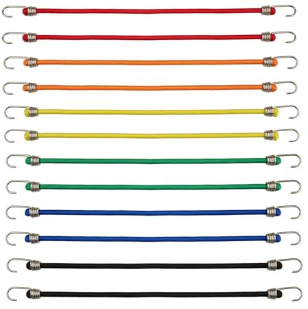 CleaZeny 25cm Small Bungee Cords With Hooks, 12 Pack Heavy Duty Tie-Downs