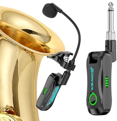 Lefiko 2.4G Wireless Saxophone Microphone System, Clip-On Sax Mic for Brass (Trumpet, Trombone, Tuba, Cornet, French Horn), Easy Setup Brass Instrument Mic for Practice, Teaching & Small Gigs