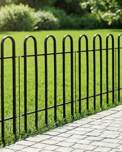 ARIFARO Gartenzaun Metall 5er Set, 61 cm hoch, 2,8 m Gesamtlänge | Dekorativer Steckzaun für Blumenbeet, Rasen und Wege, Beeteinfassung und kleiner Beetzaun für Vorgarten und Terrasse, Schwarz