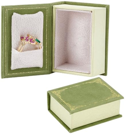 nbeads 2 Stück Samt Ringaufbewahrung in Buchform, Samt Vintage Verlobungsringbox Mit Scharnierdeckel Schmuckgeschenkbox Für Heiratsantrag Verlobung Hochzeit, 5.65x4.25x2.15cm, Dunkles Meergrün