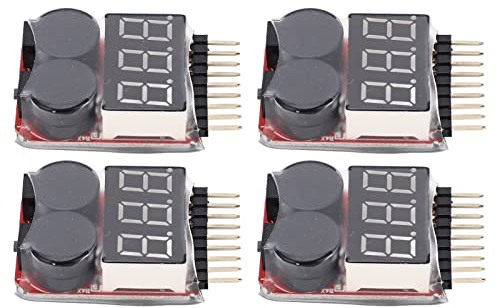 Lipo Battery Voltage Tester Monitor 4PCS 2 in 1 1 8S RC Battery Checker Low Voltage Buzzer Alarm for RC Drone Battery Plastic Electronic Component 40 x 25 x 12mm