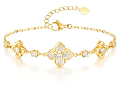 VNOX Four Leaf Clover Bracelet for Women - Adjustable Link Chain Bracelet | 14K Good Luck Clover Bracelets for Mum Wife Girlfriend Girls, Lucky Jewellery Gifts for Daily Holiday Birthday Anniversaries