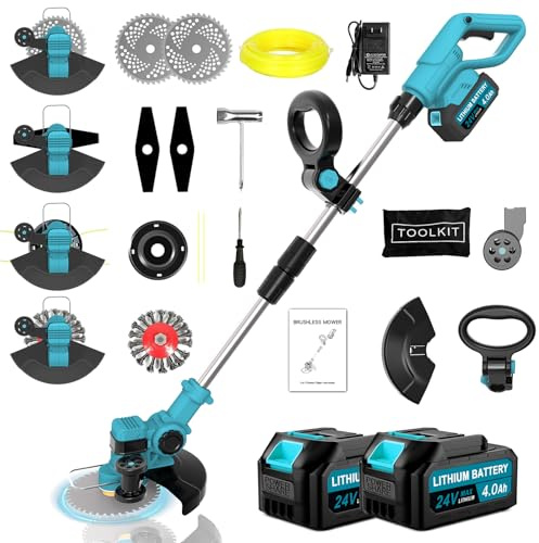 Rasentrimmer Mit Akku Für Makita Rasentrimmer,4 in 1 Akku Rasentrimmer Mit 2 Akku Und 4 Arten Klingen, 21V Freischneider mit Unkrautbürste für Garden Trimme
