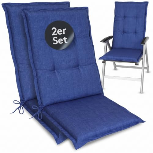LILENO HOME Gartenstuhl Auflagen als [2er Set - Hochlehner] in Blau Uni | bequeme Liegen als Sitzauflagen für Gartenmöbel - Stuhlkissen für Gartenstühle und Klappstühle
