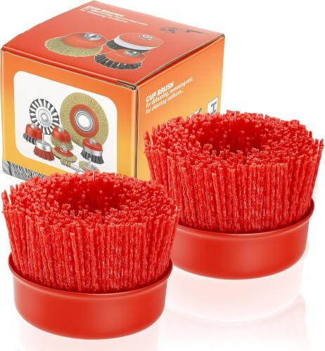 Dexpally 2 Piezas Cepillo de Taza para Amoladora Angular, Hilo de Nailon para Amoladora Angular M14, Cepillo de Taza de Nailon Taladro 75 mm para Desbarbado y Eliminación de óxido