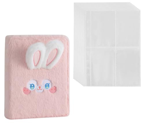 GATHINESS Álbum para Tarjetas Coleccionables Diseño Transparente de Felpa y Pvc, Organizador Portátil Rosa para Postales y Tickets en Festivales Obsequios