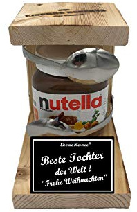 Geschenkideen Weihnachten lustig für Tochter Geschenkidee Nutella 450 g Glas Eiserne Reserve Löffel Nutella Beste Tochter der Welt Frohe Weihnachten