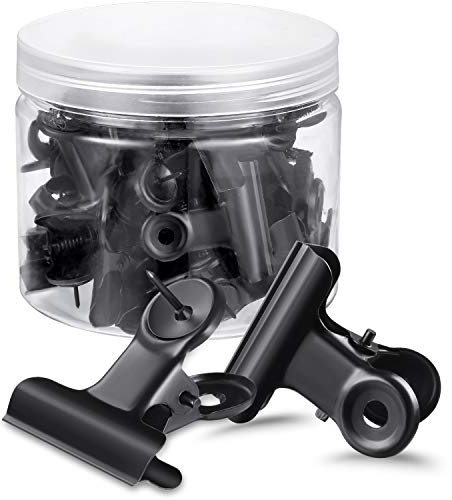 Outus 30 Pieces Push Pins Clips Thumb Tacks with Clips Cork Board Tacks for School Artworks Projects on Cork Photos Documents on Bulletin Board No Holes for The Paper(Black)