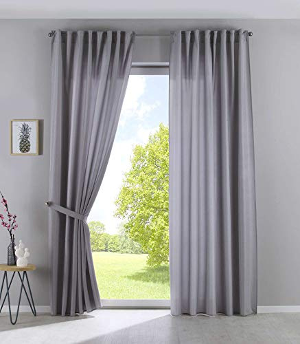 2er Set Vorhänge Verdeckte Schlaufen Cationic »JENA« HxB 225x140 cm Silber Blickdicht Leinen Optik Gardinen Meliert Gardinenband mit Raffhalter, 2019037-2