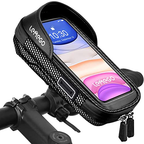 LEMEGO Fahrrad-Telefonhalterung, wasserdicht – Tasche für Fahrrad Lenker Rahmen für Telefon drehbar Fahrrad MTB Schutzhülle Telefon mit Stauraum Touchscreen unter 7 Zoll