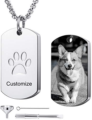 MeMeDIY Personalisierte Pfote Drucken Hundemarke Anhänger Urne Asche Halskette Gravur Foto/Name Für Frauen Männer Mädchen Haustier Hund Katze Denkmal Schmuck Andenken Einäscherung Trichter Kit