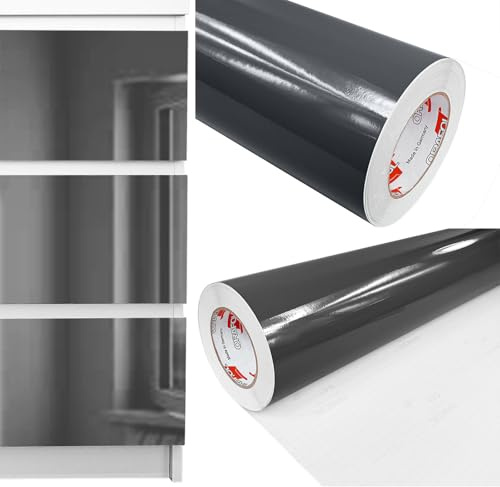 Möbelfolie selbstklebend 100x250 cm | Einfarbig Klebefolie für Möbel | Klebefolie Möbel - einfache Anwendung, ideal für die Renovierung von Küche oder Bad | Möbelfolie | Graphitgrau Hochglanz