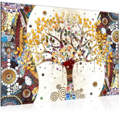 Runa Art Quadro Gustav Klimt Albero Della Vita Moderni Murale - Made in Germany - Astratto Albero Colorato Soggiorno 004615a