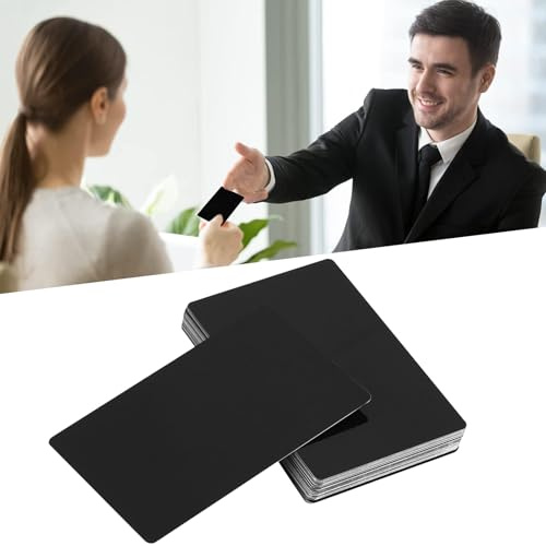 Boaby 50Pcs Biglietti da Visita In Metallo, Vuoto In Lega di Alluminio da Visita Nome Biglietto da Incisione Laser 0,22 mm/8,6x5,4 cm, per Ufficio Carte Clienti Regalo Fai da Te(Nero)