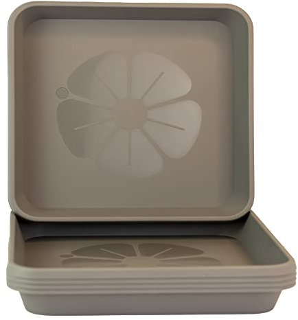 Home Garden Ornaments – Quadratische Blumentopf-Untersetzer, Set aus 5 eckigen Auffangschalen für Pflanzkübel, den Außen- und Innenbereich Groß (Grau, 34 cm außen / 29,7 cm innen)