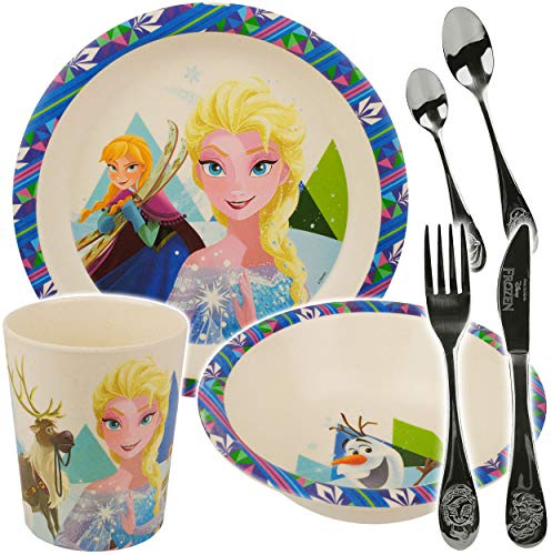 alles-meine.de GmbH 7 TLG. Set - Geschirrset + Kinderbesteck - die Eiskönigin - Frozen - BPA frei - Trinkbecher + Teller + Müslischale - Kindergeschirr - Kunststoff Plastik - Frü..