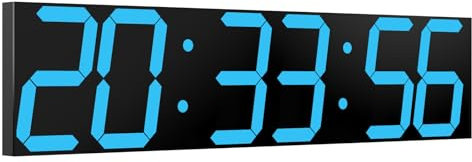 CHKOSDA Orologio digitale da parete, con dimmer automatico, timer per conto alla rovescia con telecomando, display a led largo 27.5 in, 6 cifre, montaggio a parete, data e temperatura (blu ghiaccio)