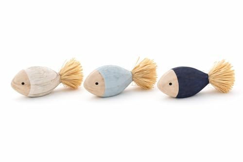 3er Set Holz Fische Deko maritim 13cm Dekoobjekt Weiss braun martime Dekoration Holzfische Tischdeko Fisch Maritime o401 Deko