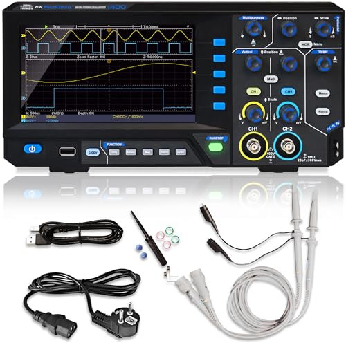 PeakTech 1400 - Kompaktes Digitales Oszilloskop 2 Kanal - Oscilloscope 5 MHz Bandbreite - schnelle 100 MS/s Sampling-Rate - USB-Anschluss, inklusive PC-Software, XY-Darstellung & Zoom - Schwarz