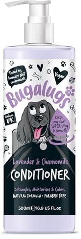 Bugalugs Conditioner für Hunde, 500 ml, Lavendel und Kamille, macht das Fell weich und spendet Feuchtigkeit, ohne Parabene und Silikon, ideal für empfindliche Haut und den täglichen Gebrauch bei allen