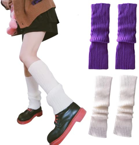CHENGZI 2 Paar Beinstulpen, gerippte Strick-Beinwärmer, Custume Party, Sport, Yoga, Beinstulpen für Frauen und Mädchen