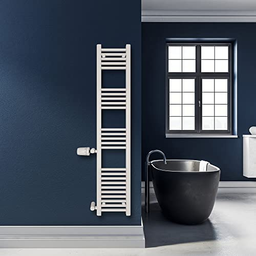 SHV Badheizkörper Andromeda mit Seitenanschluss in Weiß - 300 x 1500 mm (Anschluss 500 mm) | Heizkörper für Badezimmer, Handtuchhalter für Wand im Bad, Handtuchheizkörper