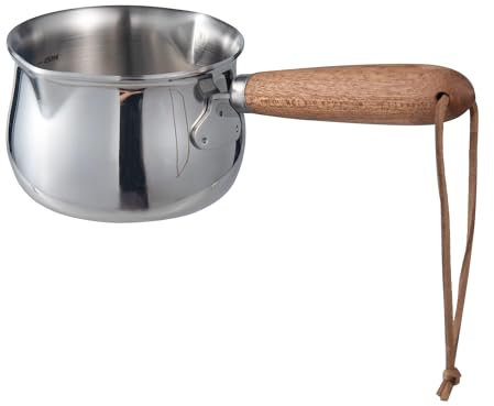 IMEEA Butterwärmer Milchtopf aus Edelstahl Holzgriff Kleine Soßentopf Stielkasserolle für Kaffee, Soßen, Milch oder Schokolade(250ml)