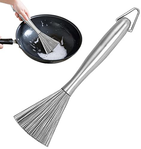 Imtrub Cepillo de batidor | Cepillo de wok de acero inoxidable con mango estable – Rascador de ollas, estropajos, limpiador de sartenes de cocina, herramienta de limpieza para la cocina