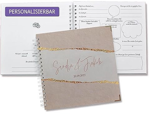 FEENSTAUB Gästebuch Hochzeit mit Fragen zum Ausfüllen, Hochzeitsgästebuch personalisiert, Hochzeit Gästebuch, Roségold, personalisiertes Hochzeitsbuch, Vorgedruckte Fragen für Gäste, Hochzeitsalbum