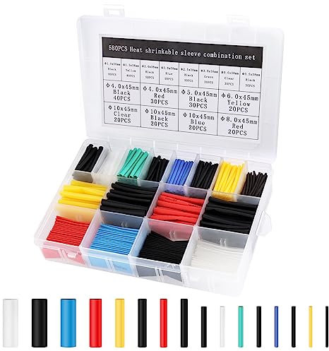 JOPHEK 580 Pcs de Tubo Termorretráctil 2: 1, Tubo Termoretractil para Cables, Poliolefina Tubo Termoretráctil Envoltura de Alambre 6 Color 8 Tamaño, para Protección el Cable, Prevenir la Corrosión