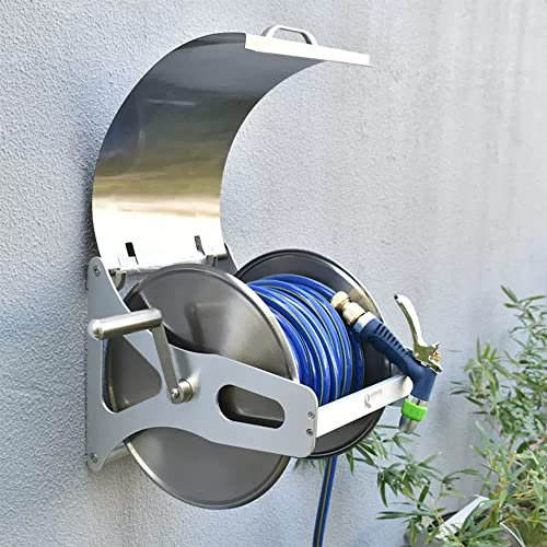 ZCBYBT Schlauch-Speicher-Zahnstange mit Abdeckungs-Wand-Mounted&Portable Garten-Wasser-Schlauchtrommel-Zahnstange, für Balkone, Terrassen und Gärten,30m