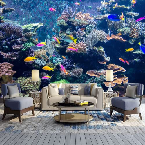 GIVLWF Papier Peint de 3D Monde Des Animaux D'aquarium, Paysage Coloré De Poissons Tropicaux Panoramique Déco Mural - pour Salon Chambre D'Enfant Décoration Murale 150 x 105 cm