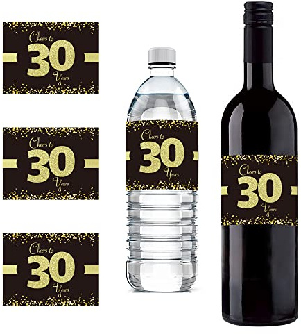Sumerk 24 Stück 30th Birthday Bottle Label 30 Geburtstag Aufkleber Cheers to 30th Birthday Stickers Self Adhesive Birthday Gift for Men & Women （10 * 7.5 cm）