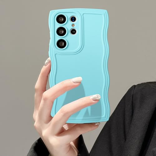 UEEBAI Case for Samsung Galaxy S21 Ultra 5G Wave Frame Phone Case,Cute Wave Frame Slim Fit Shockproof Phone Bumper Cover Soft Pretty Curly Wavy Case Anti-Scratch TPU Case - Mint Green