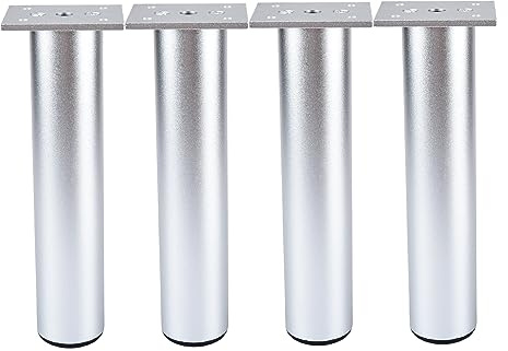 TCHOSUZ 8 Inch Aluminium Alloy Metal Furniture Legs, Set of 4 Round Silver | Lightweight, Durable & Rust-resistant Support 300lbs,Pre-drilled Holes & Screws for Fast DIY,Fits Cabinet Sofa Table Ottoman