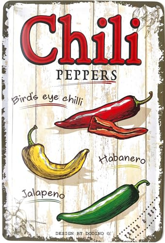 DODINO 20x30cm retro blechschild CHILI PEPPERS Metallschilder Küche, Restaurant deko, Geschenk-Idee für die Küche