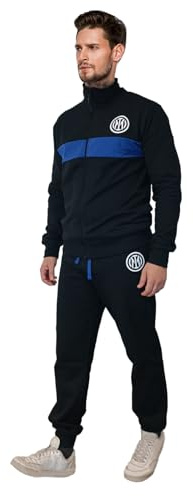Inter F.C, Tuta Casa Uomo Ragazzo in Felpa Garzata, Felpa + Pantalone, Felpa con Zip, Taglia S, Nero Azzurro, Prodotto Ufficiale