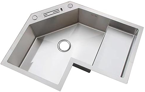 GArcan Fregadero de Esquina Fregadero de Cocina Fregadero de Esquina de Acero Inoxidable Fregadero Hecho a Mano de un Solo Recipiente Cocina de un Solo Tanque Balcón con Tubo de Drenaje (Color: B,