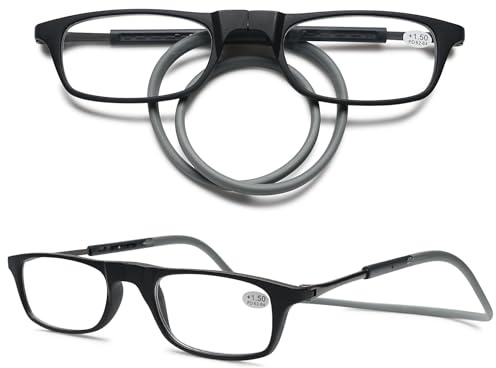 VEVESMUNDO Magnetische Lesebrille um den Hals Klemmen | Leicht, TR90 Flexibel Biegbar Brillenbügel, Magnetverschluss Lesehilfe, Brille mit magnet, für Damen Herren