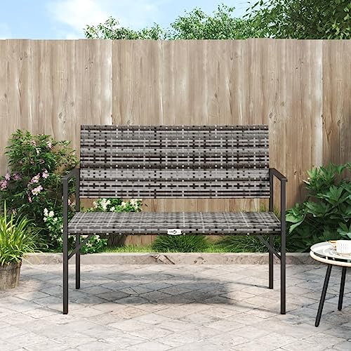 Gecheer Gartenbank 2-Sitzer Sitzbank Terrassenbank Parkbank Balkonbank Multifunktionsbank Sonnenliege Bank Gartenmöbel Bank für Balkon, Terrasse & Garten, Grau Poly Rattan