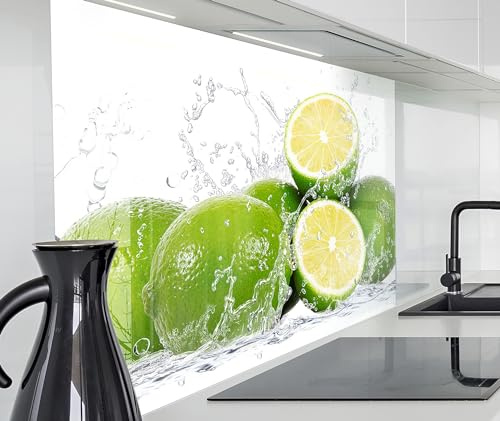 timalo Spritzschutz Wand für Herd, Küche Küchenrückwand Glasoptik | Acryl Glas 2mm | Glasrückwand Acrylglas Wandpaneele Küchenspiegel | 80x50cm Frische Limetten Wasser Splash